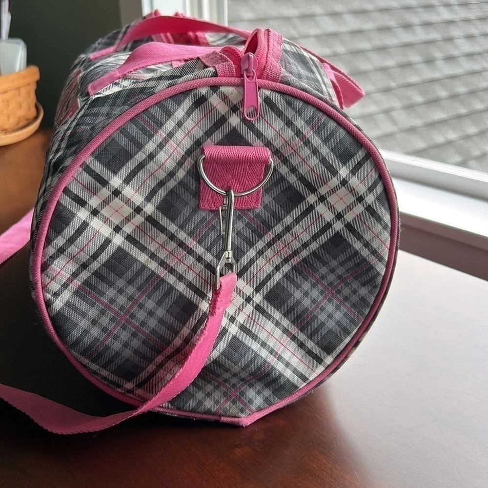 Gymnast Gymn⭐️st pink grey and black plaid adjustable shoulder strap bag euc